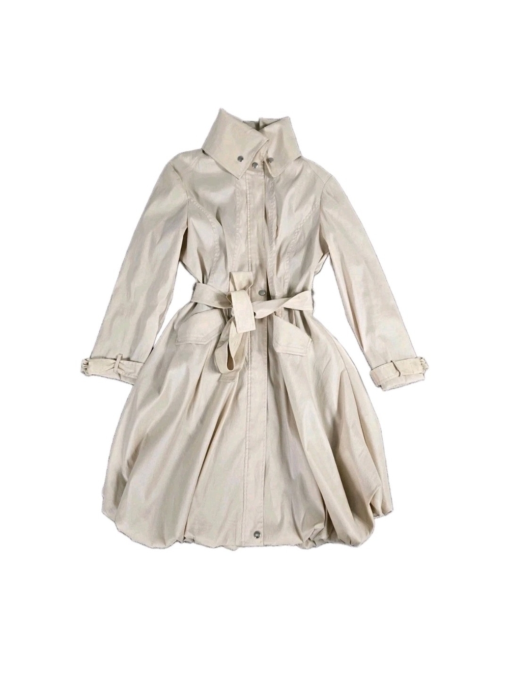 Samual Dong Classic Bubble Trench Coat Dress Beige Womens M Water Resist Preppy
